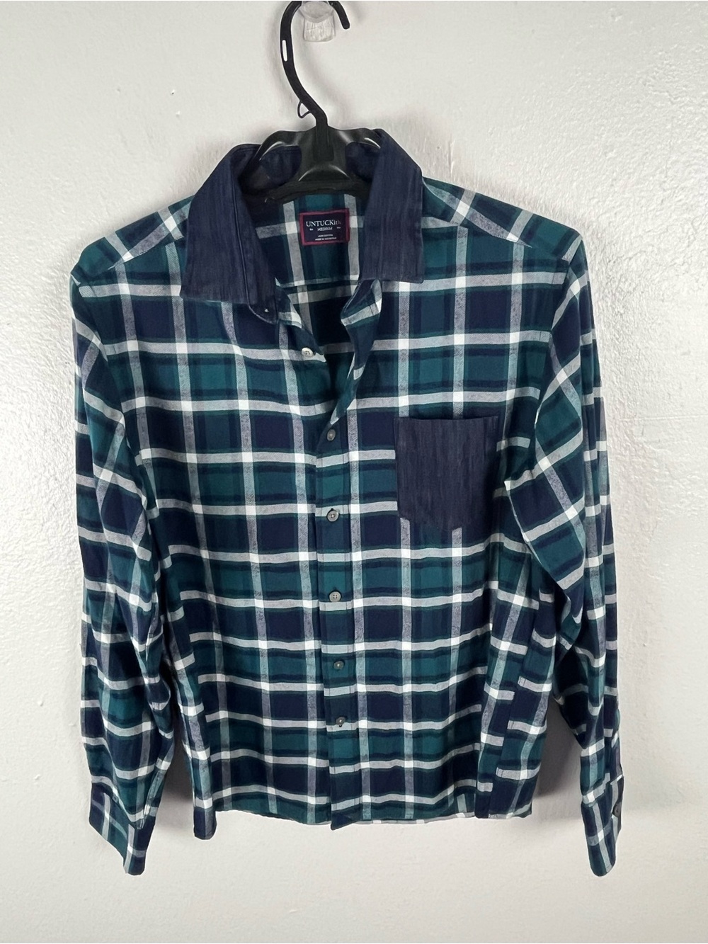 UNTUCKIT Neely 100% Cotton Plaid Chest Pocket Long Sleeves Button Shirt Medium